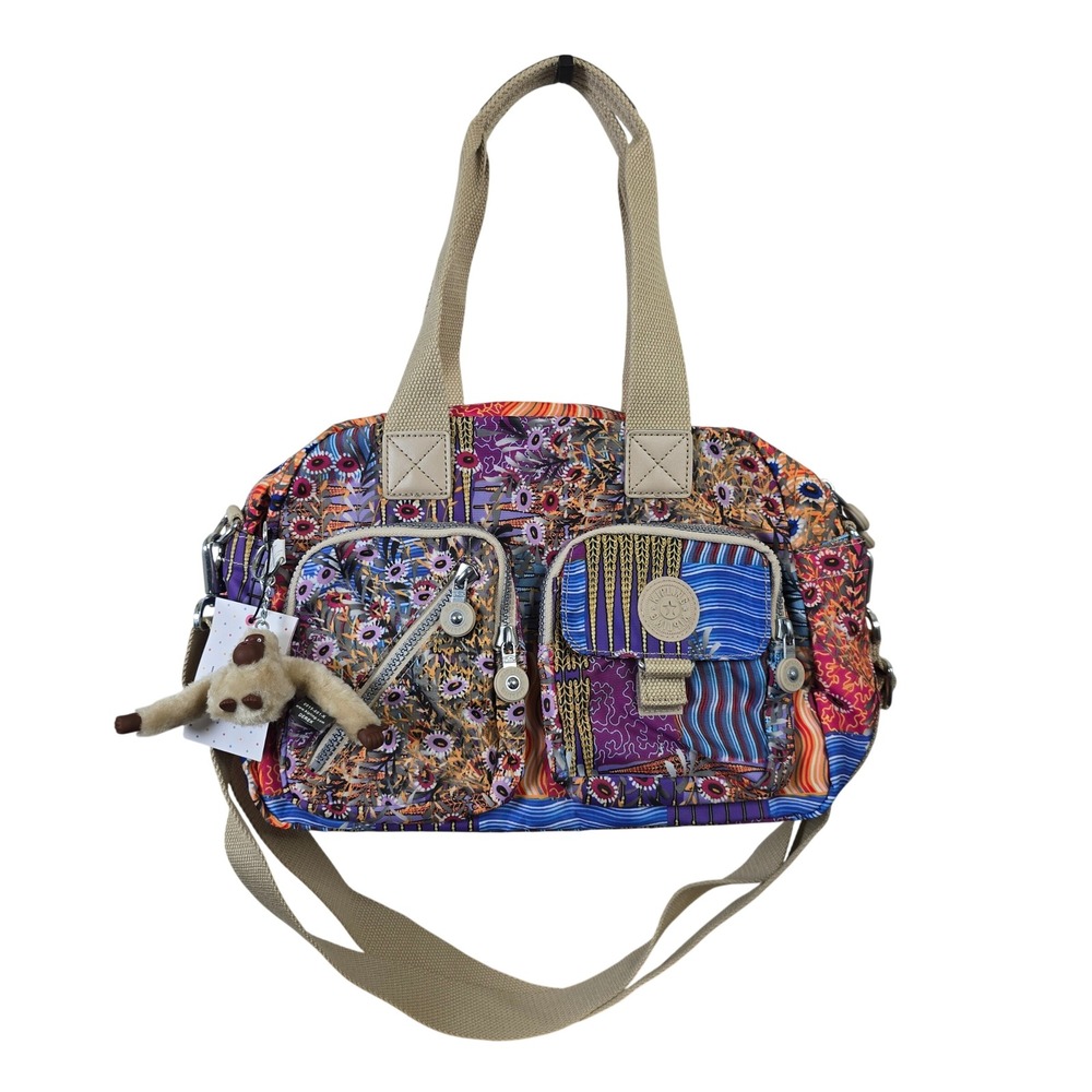 Kipling Whimsical Patchwork Nylon Satchel Crossbody Bag Floral Y2K NEW